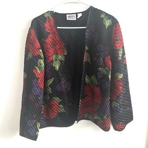 Vintage Chico’s Design Silk Floral Woven Blazer Jacket Basketweave Quilted Artsy